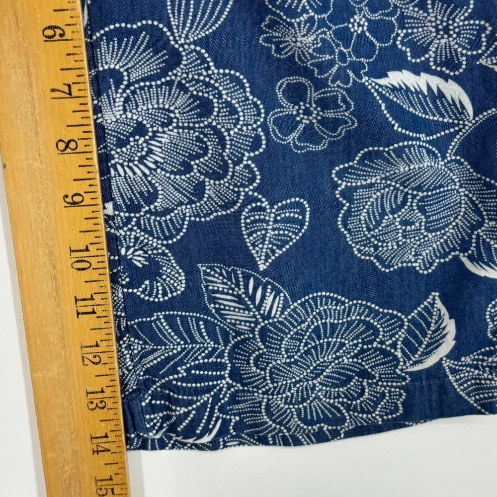 Gap Kids Girls Small Pull-On Wide Leg Pants Chambray Blue White Floral Paper Bag